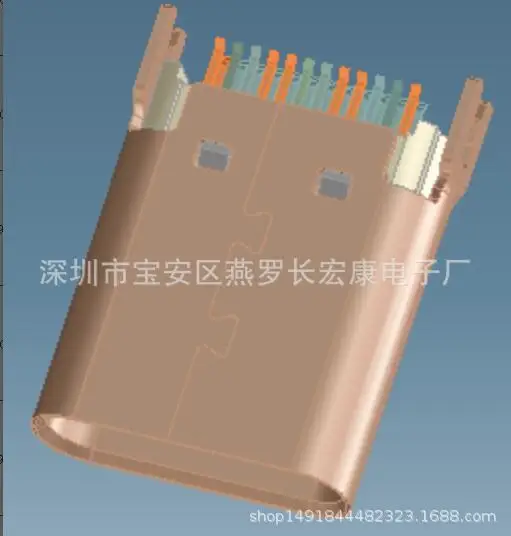 For USB 2.0 TYPE-C 24pin male, solder wire type, riveting male with 90 degree pcb board, male