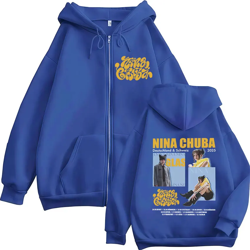 مغني الراب نينا تشوبا الساحة جولة 2025 قلنسوة بسحاب الرجال النساء خمر كم طويل المتضخم البلوز الهيب هوب الملابس معاطف مقنعين