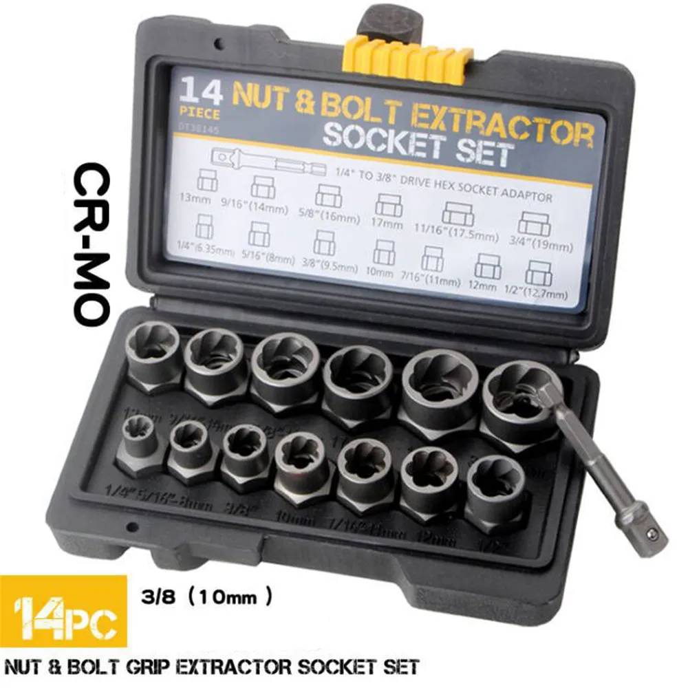 

Impact Bolt Nut Remover Set 14pc Extraction Socket Set, Bolt Extractor Tool Set For Removing Damaged Bolts Nuts Screws Hand Tool