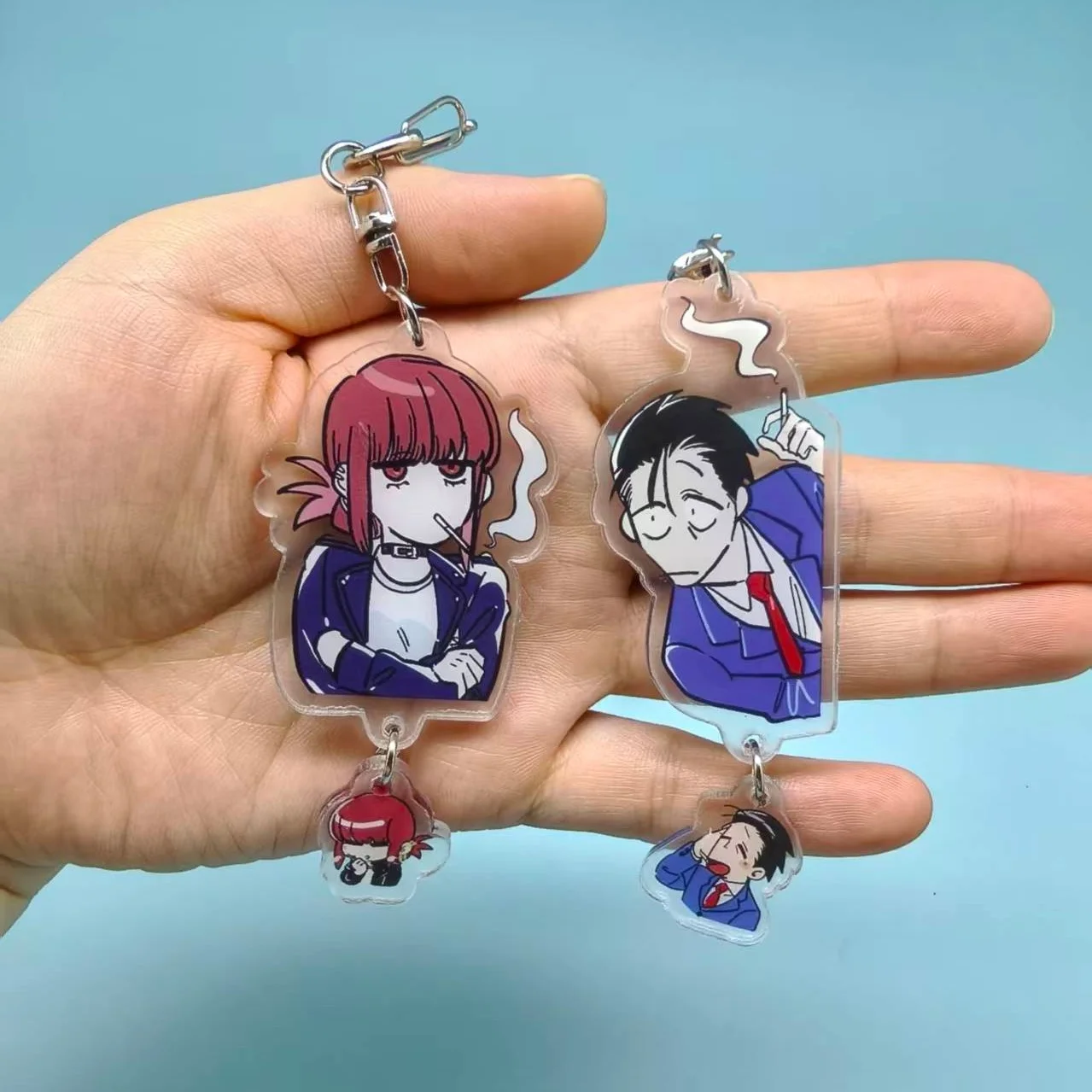 2pcs Smoking Behind the Supermarket Acrylic Couple Keychain Supa No Ura De Yani Suu Futari Sasaki Yamada Keyring Bag Charm Gift