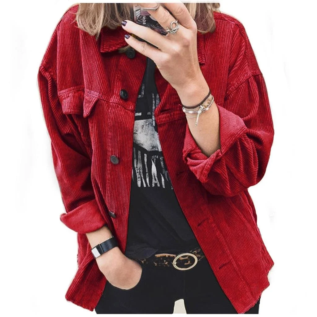 

Thi Corduroy Button up Cardigan Long Sweater irt Striped Commute Sle Women's Spring Outerwear Piece