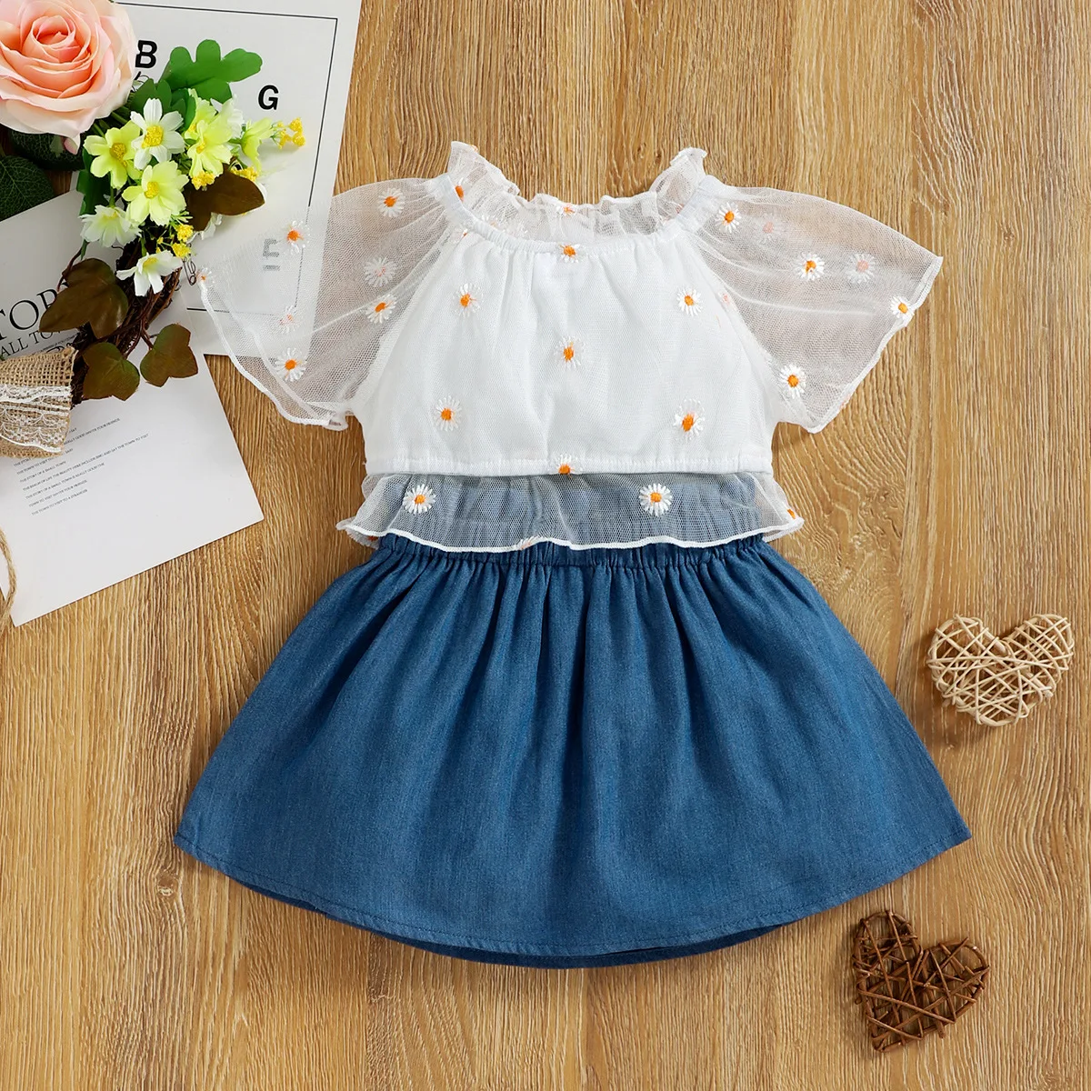 Summer New Girl Baby Top Denim Skirt Fashion Casual Babychildren Summersuit Thin Fresh Infant Set