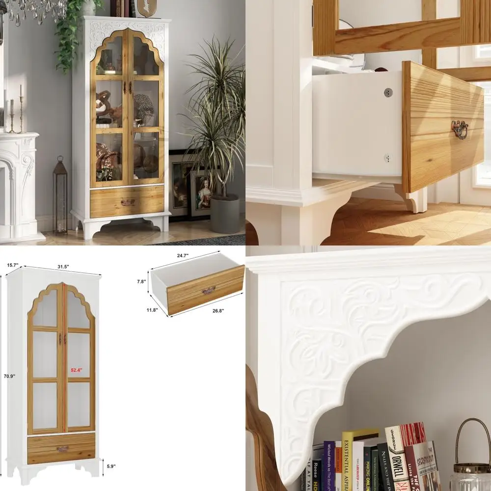 خزانة خشبية طويلة مع أبواب وأدراج وأرفف مفتوحة للمكتب المنزلي وغرفة المعيشة والدراسة وتنظيم الحمام