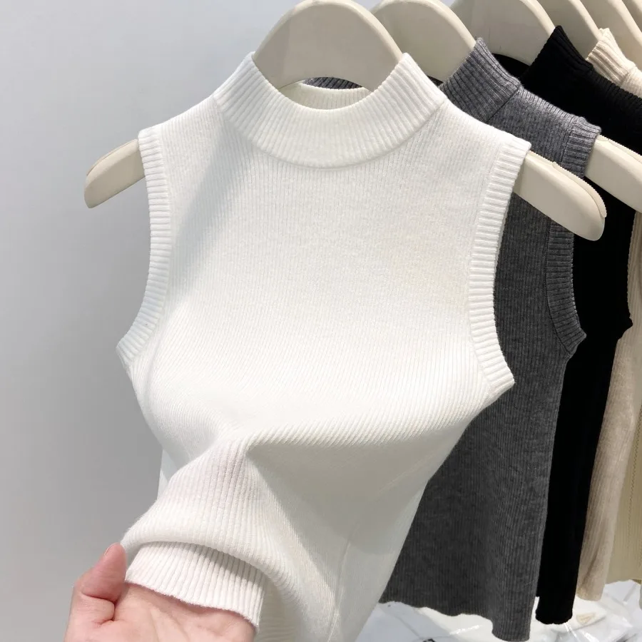 High-End Knitted Vest Top for Women f High Collar Inner Wear Workwear Sle Commute Slim Fit Summer Regular Length No Sve
