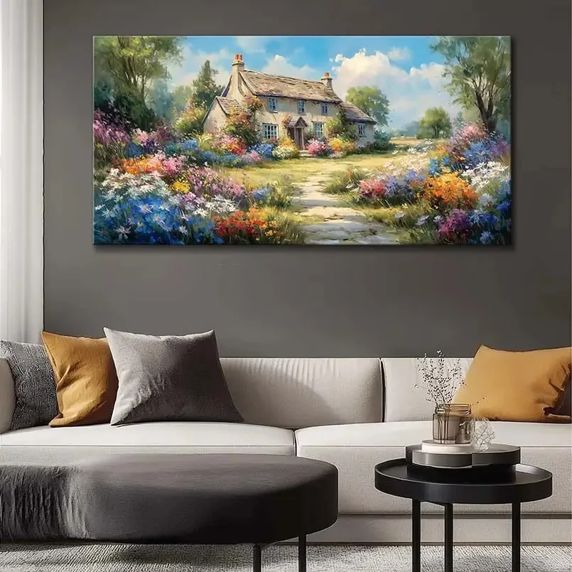 DIY Diamond Painting English Country Cottage Bluebells LandscapeDiamond Embroidery Art Full Diamond Art Mosaic Home Decor Gif