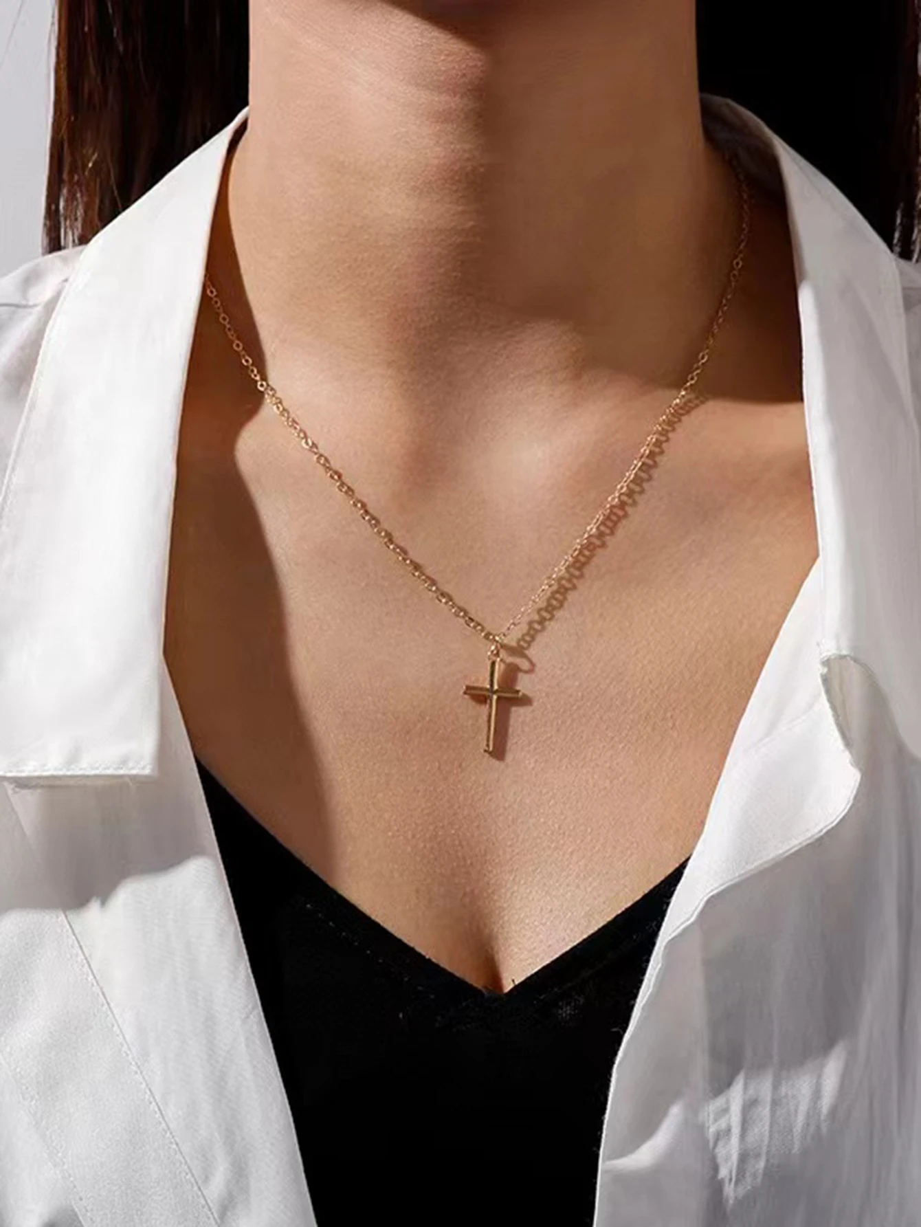 Aepede Stainless Steel Simple Cross Pendant Necklace Fashion Men Women Jewelry Party Friend Gift