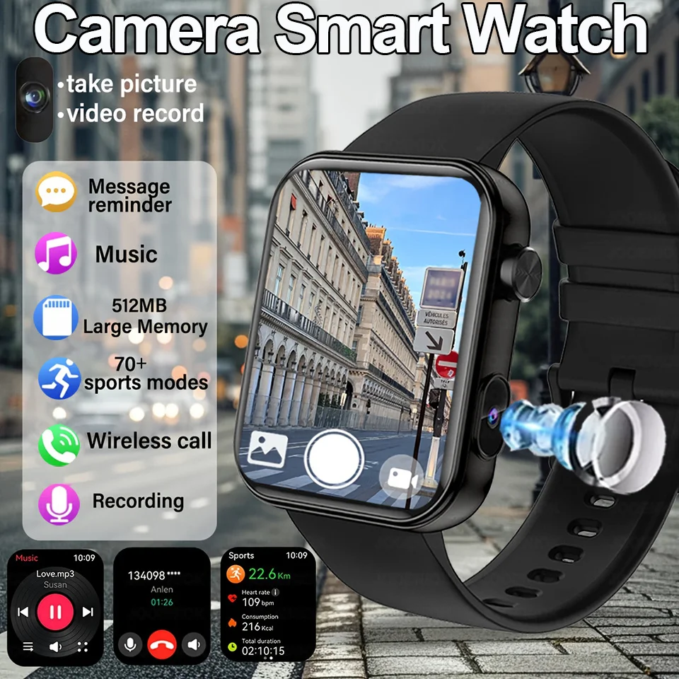 

Camera Smart Watch Men 512MB Memory Album Bluetooth Call Recording 1.91-inch Sleep Monitor Sports Smartwatch Women Android iOS