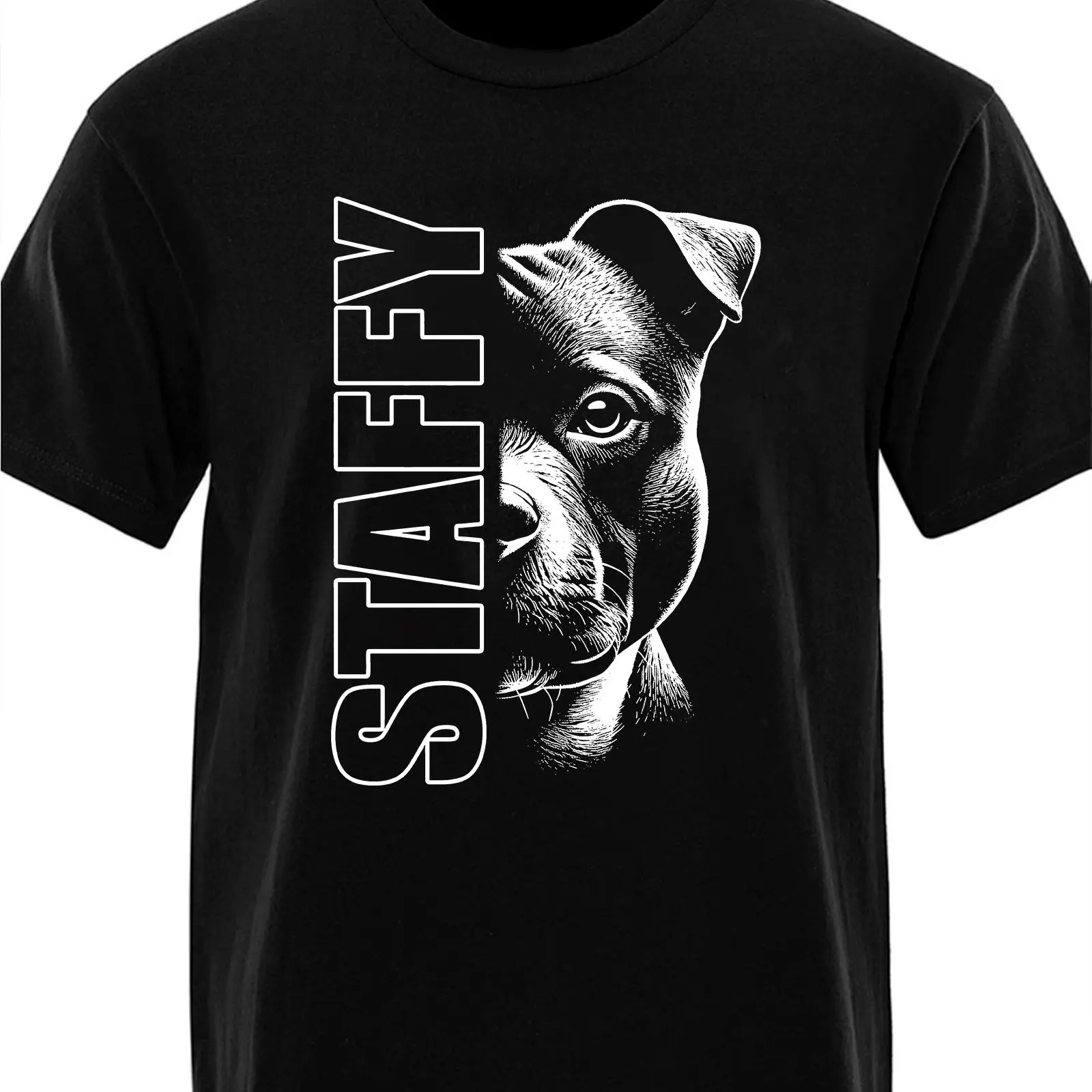 Men's Staffordshire Bull Terrier T-Shirt with Stafford Tartan Print | Casual Round-Neck T-Shirt Perfect Gift for Pet Owners