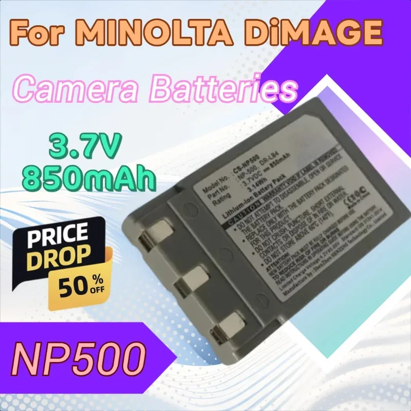 100% nueva batería de cámara NP500 de alta calidad 3,7 V 850mAh para MINOLTA DiMAGE G400 G500 G530 G600 KONICA DR-LB4 MINOLTA NP-500