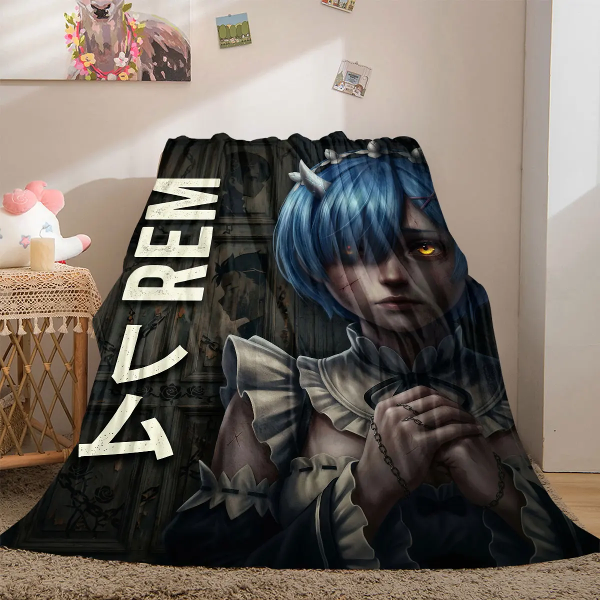 ReZero Unique 2D Print Flannel Blanket, Cartoon Design for Sofa Bed, Warm Bedding Travel Essentials_LIAN