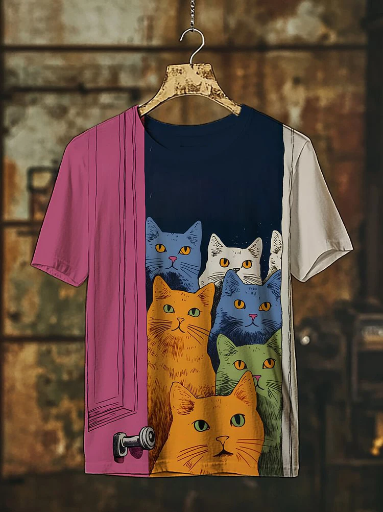 Cartoon Cat UFO Dinosaur Art 3D Print T-Shirts Men Women Casual Tees Round Neck Short Sleeve T Shirt Harajuku Top Men's Clothing