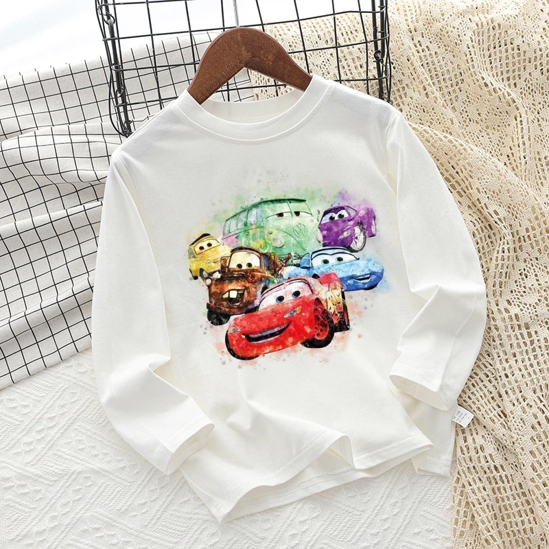 Lightning McQueen Child Black White Long Sleeve T-Shirt Tees Kid O-Neck Thin Tops Toddler Disney Movie Cartoon Clothes Xmas Gift