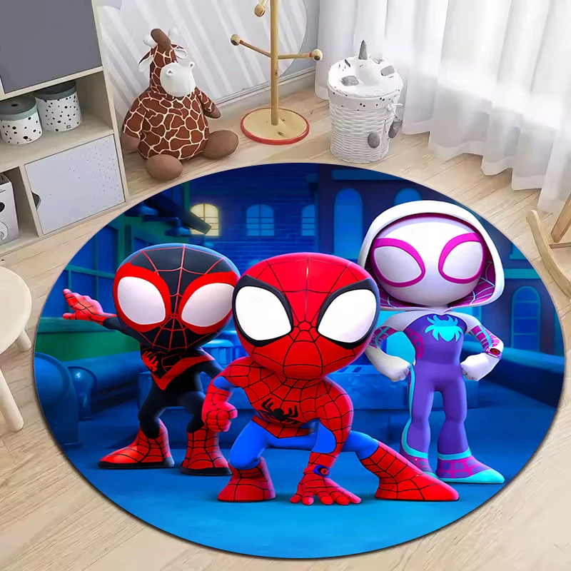 سجادة دائرية مطبوعة من MINISO Marvel Spiderman، سجادة حمراء وزرقاء نابضة بالحياة لغرفة اللعب للأولاد، فكرة هدية، سجادة كرسي أريكة #2