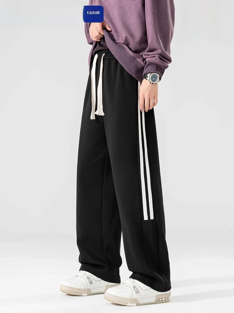 Wassup dúzia listra americana decorativa na moda workwear casual solto em linha reta malha moletom masculino faion calças casuais