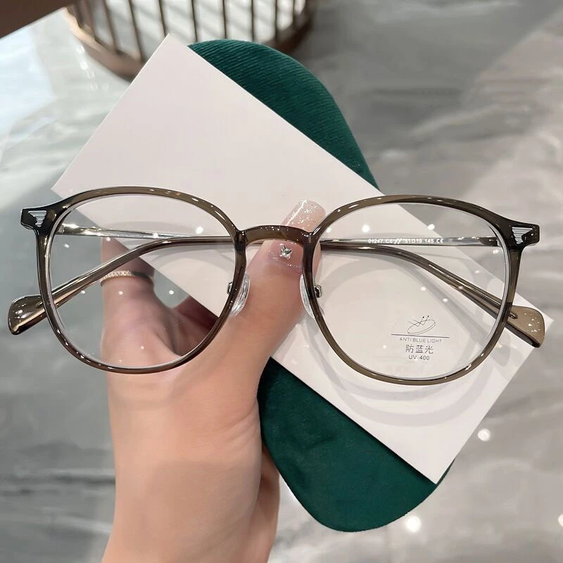 Translucent Round-Frame Eyeglasses Vintage Ultra-Lightweight Anti-Blue Light Flat-Lens Glasses Plain Computer Optical Spectacles