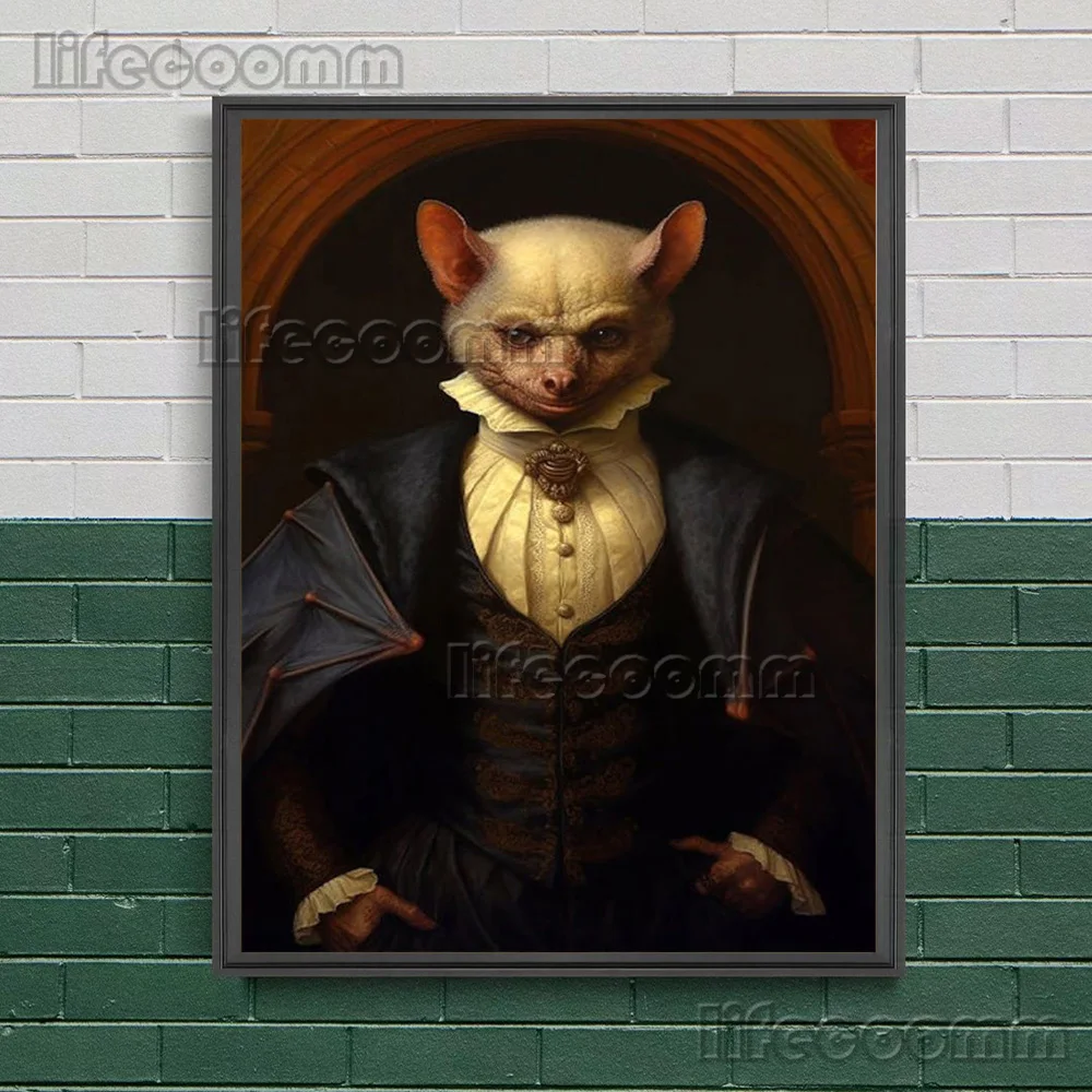 Black Cat Witch,Gentleman Rabbit,Vampire Bat Witch,Wall Art Print,Whimsical Animals Art Poster Print,Dark Academia Decoration
