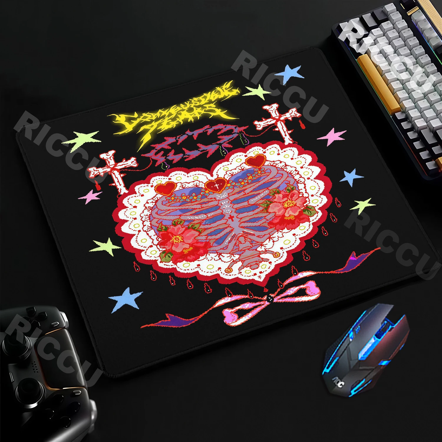 Punk Art Small Mouse Pad Love Aesthetics Skull Desk Mat Bow Rugs Gaming Keyboard E-Sports Carpet Office Accessories PC Deskpad