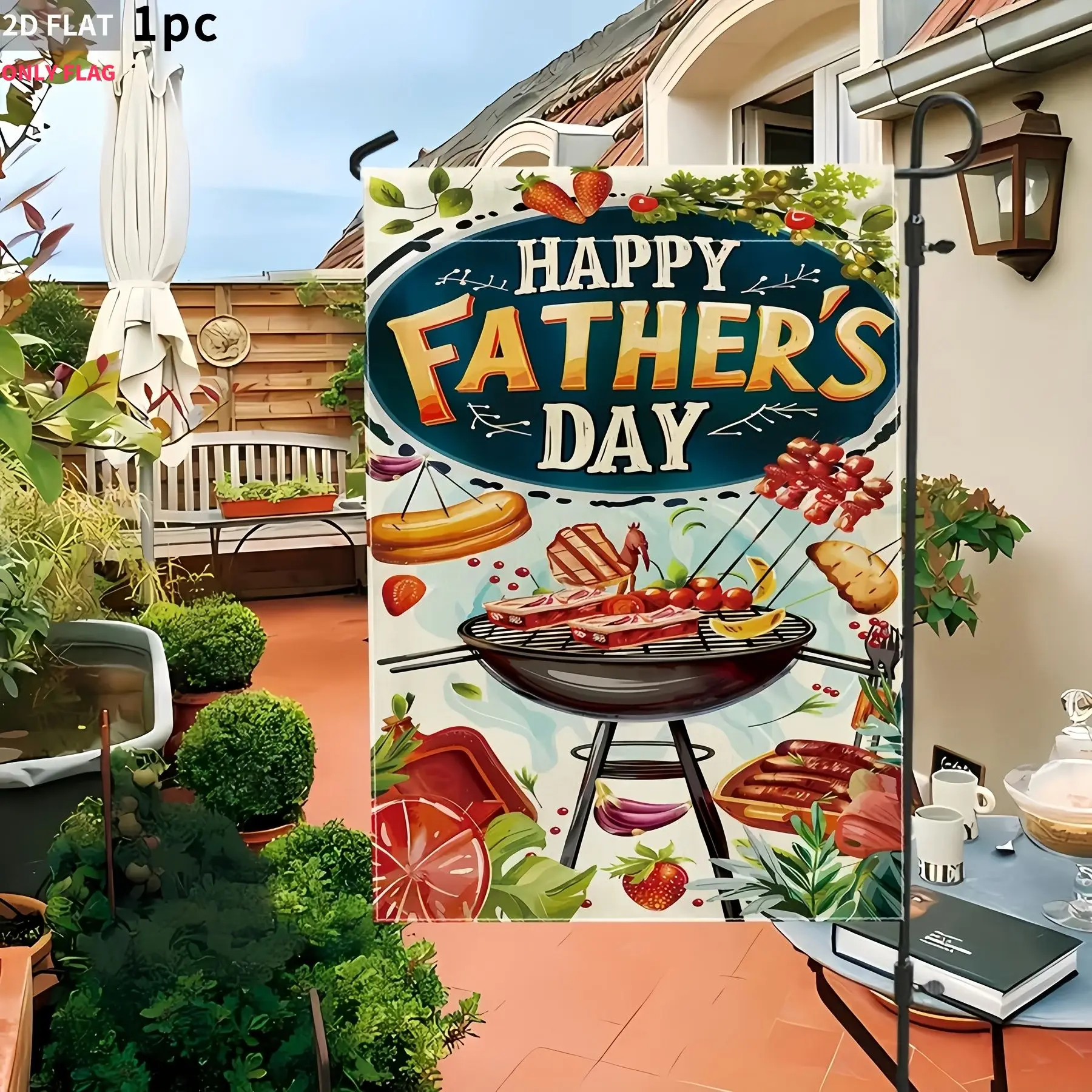 

2D FLAT 1pc Double-Sided garden flag Happy Fathers Day Grill Party Scene 28x40 Inch Polyester fabric, Perfect for Patio, Garden,