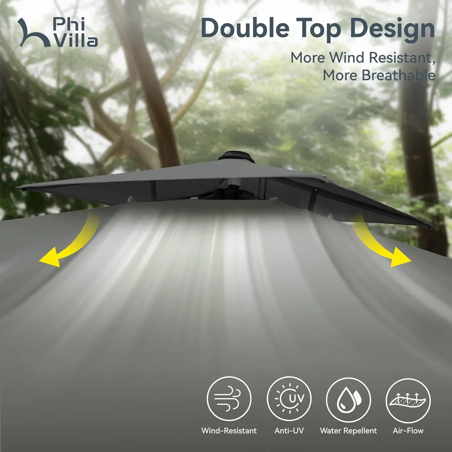 #￥forLarge 9x12ft Cantilever Patio Umbrella 360°Rotation Heavy Duty Hydraulic Windproof Outside Deck Garden Porch Grey