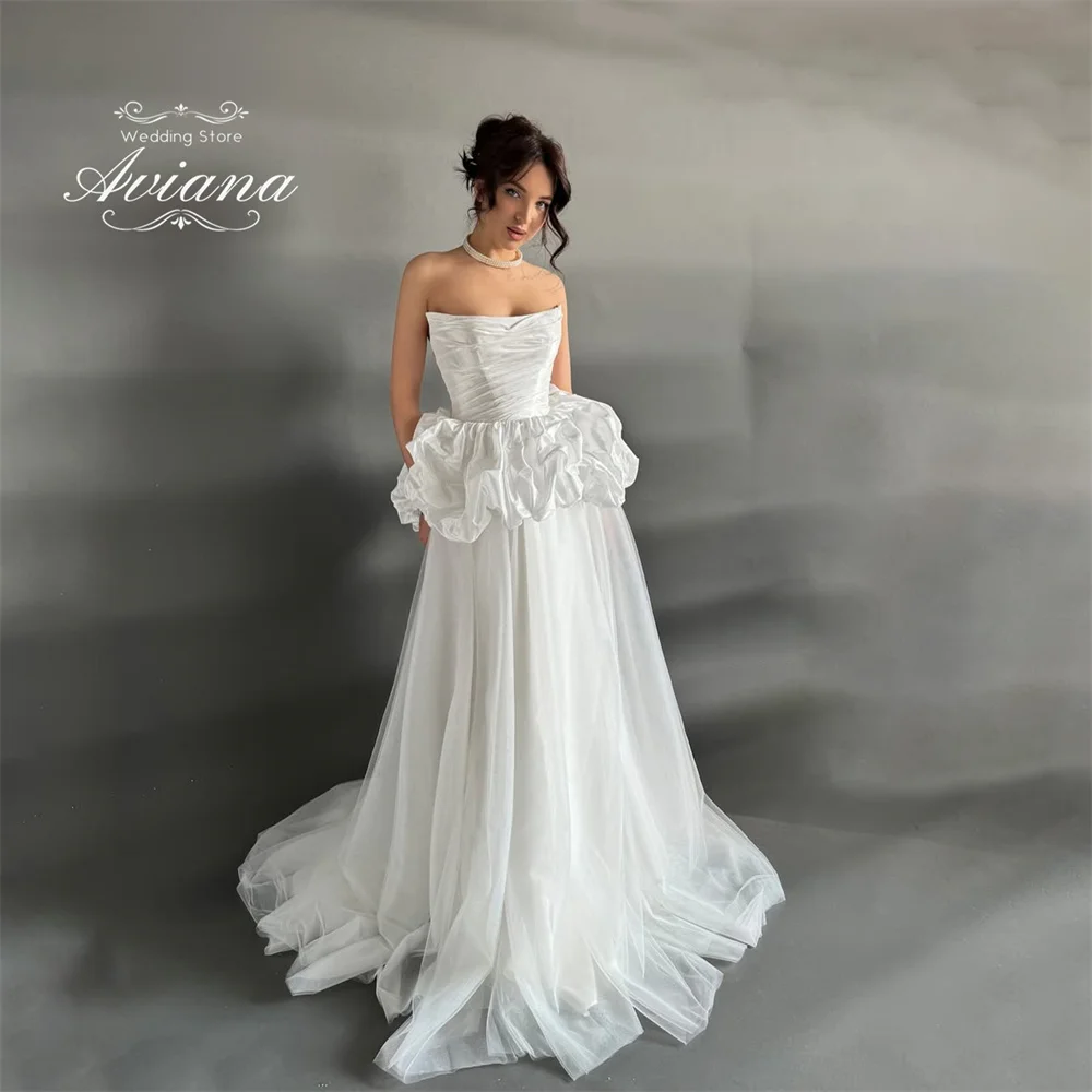 Aviana Customized Corset Strapless Floor Length Sleeveless Elegant Wedding Dress A-Line Tulle Sweep Train Charming Design 2025