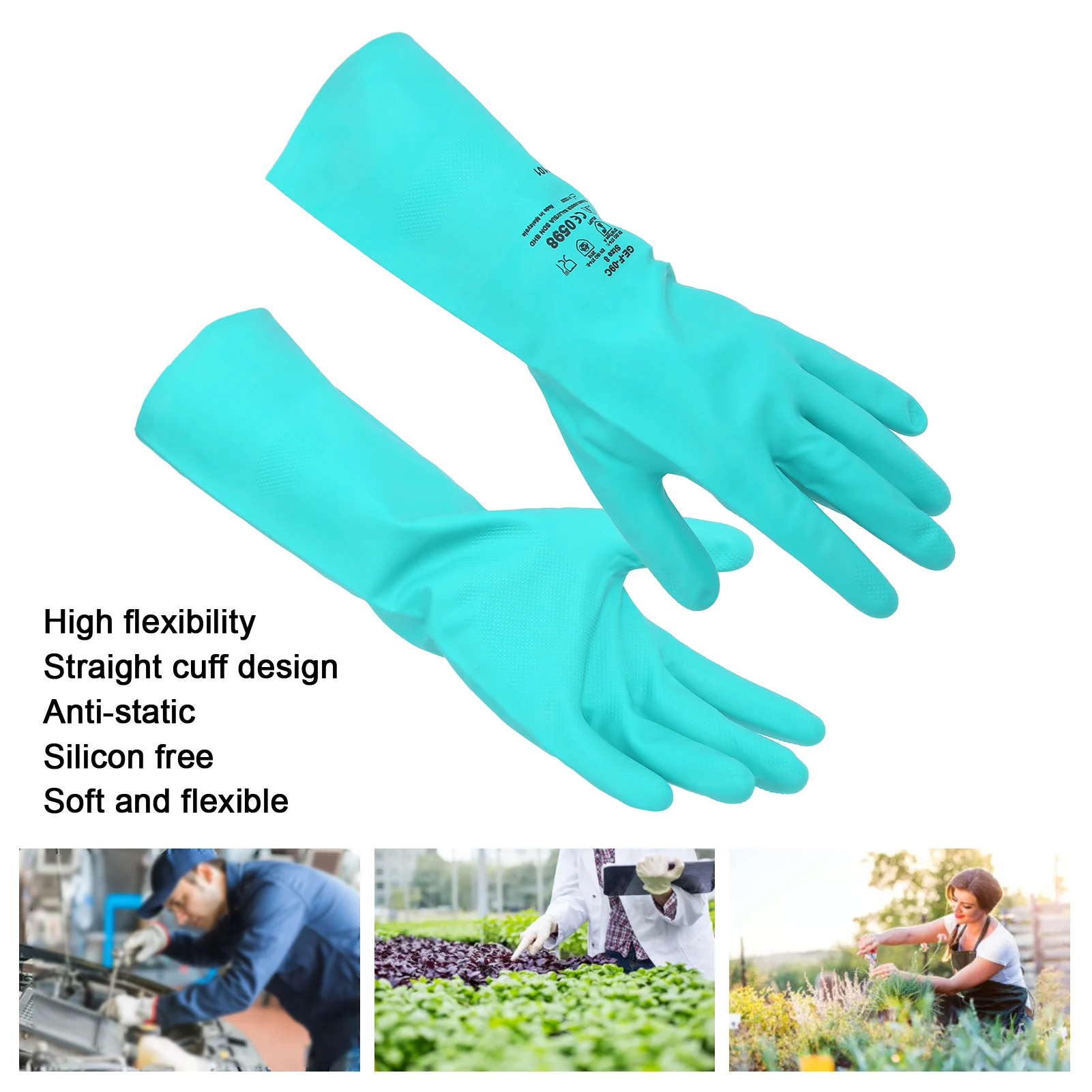 ZK30 1 Pair Chemical Resistant Gloves Nitrile Rubber NonSlip Hands Protection for Agriculture Gardening Industrial (M) Hand