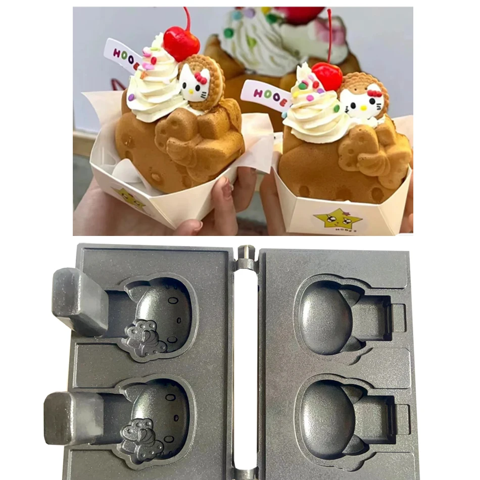 Commercial 4 PCS Kitt y Cat taiyaki machine  Waffle Maker with CE Double-mold Kitty Shape waffle maker machine