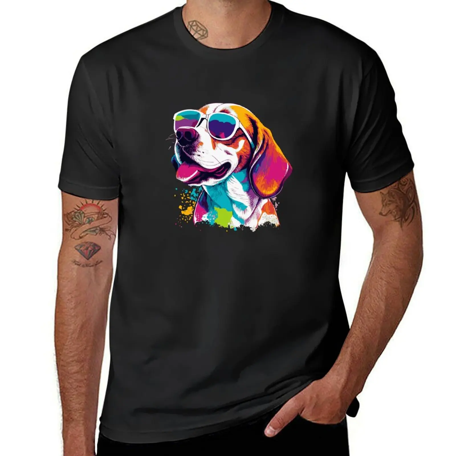 

Beagle dog - Colorful with sunglasses T-Shirt sublime aesthetic clothes new edition oversizeds designer t shirt men