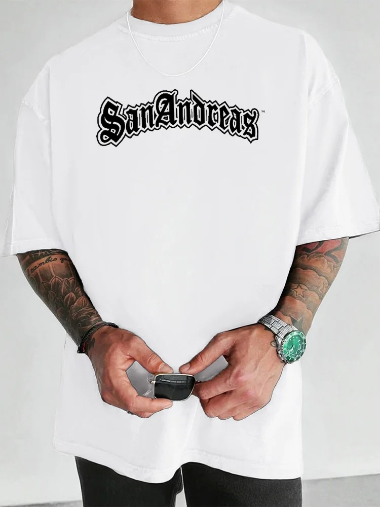 

Teevo Summer T-Shirts 2025 Casual Short Sleeve Round Neck San Andreas Tm Symbol Print Daily Loose T-Shirts For Men