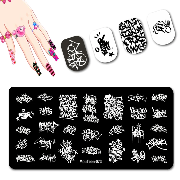 2022 New Cartoon Children Family  Nail Stamping Plates Besom Head Kid Nail Stamp Cartoon Figure Nails Mold #078