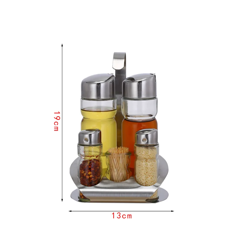 Stainless Steel Seasoning Jar Set Glass Seasoning Bottle Soy Sauce and Vinegar Pepper Dusting Powder Jar Restaurant Table Noodle