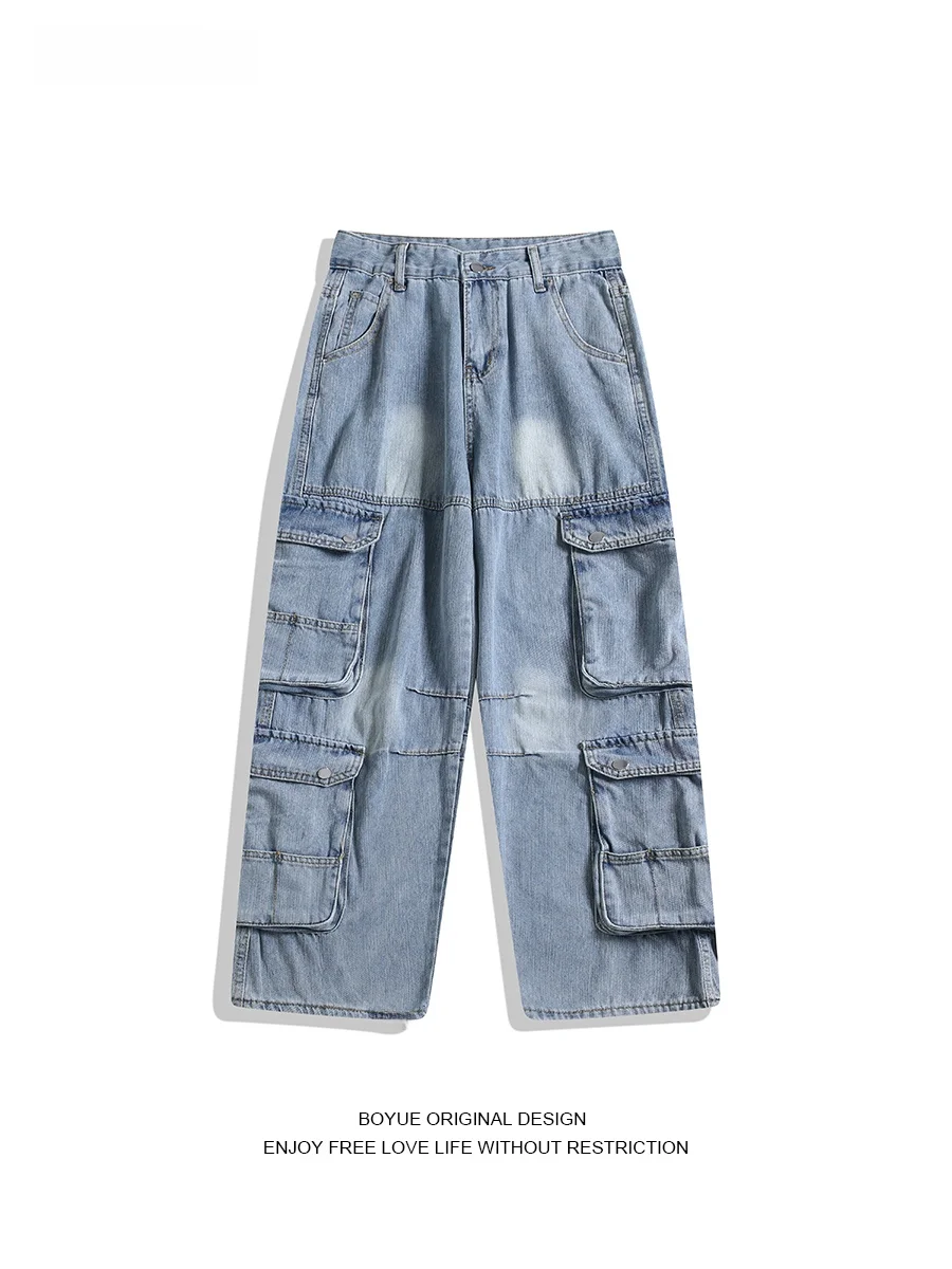 

Мужские джинсы Boyue American Sle Workwear: модные прямые брюки с широкими штанинами из бамбукового волокна, облегающие, в стиле High Street