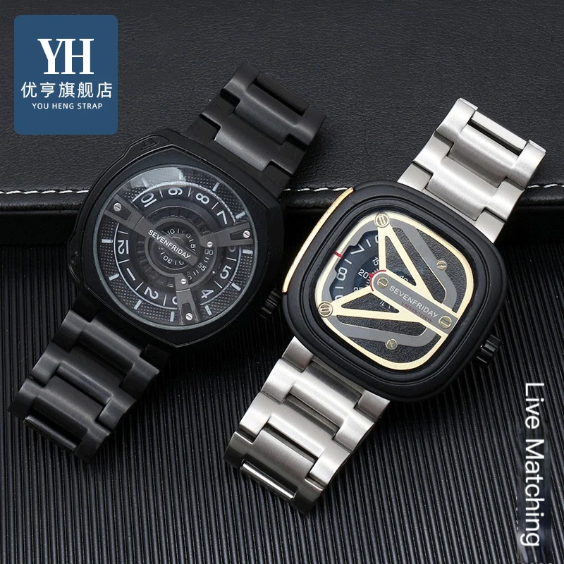 For Seven Friday Stainless steel big dial strap Large size Men Metal Solid Wrist watch Band Bracelet 22 24 26mm 28mm 30mm