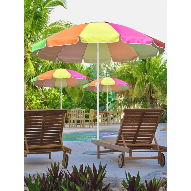 LAGarden 8ft Rainbow Beach Umbrella UV Protection Sunshade with Tilt Sand Anchor Carry Bag Outdoor Camping Chair Parasol