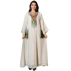 2023 Muslim Fashion Dresses Middle East Dubai Squin Embroidered Robes Ramadan Elegant Long Sleeve V-neck Abaya Party Dress