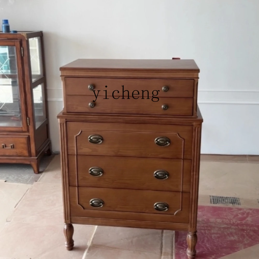 

French Retro Five-Drawer Cabinet Solid Wood Decorative Cabinet Bedroom Storage Vintage Style Sofa Side Cabinet