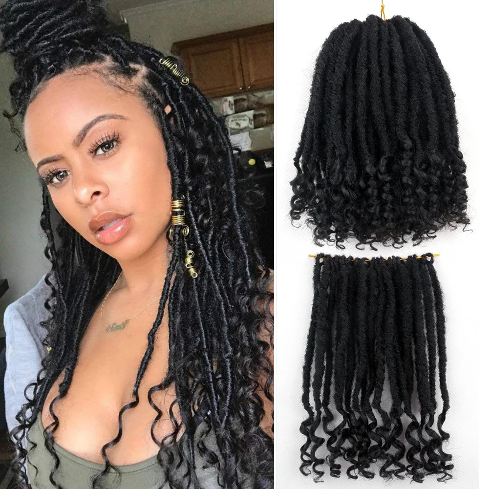 

16Inch Black Goddess Locs Crochet Hair Goddess Faux Locs Crochet Hair Extensions for Black Women Crochet Locs with Curly Ends