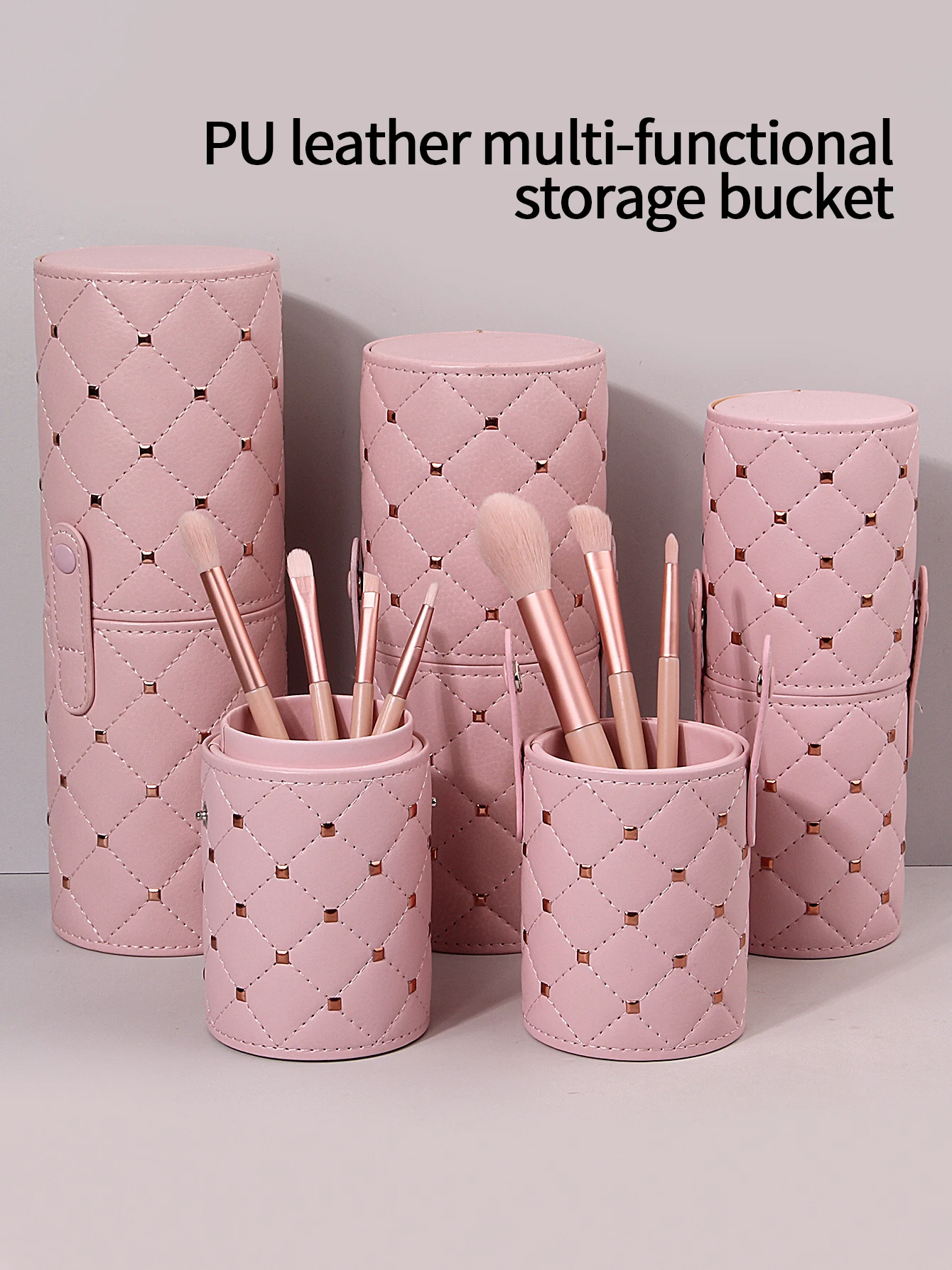 1Pcs PU Leather Makeup Brush Bucket Portable Travel Cosmetic Bag Multi-Function Dust-Proof Waterproof Makeup Brush Cylinder