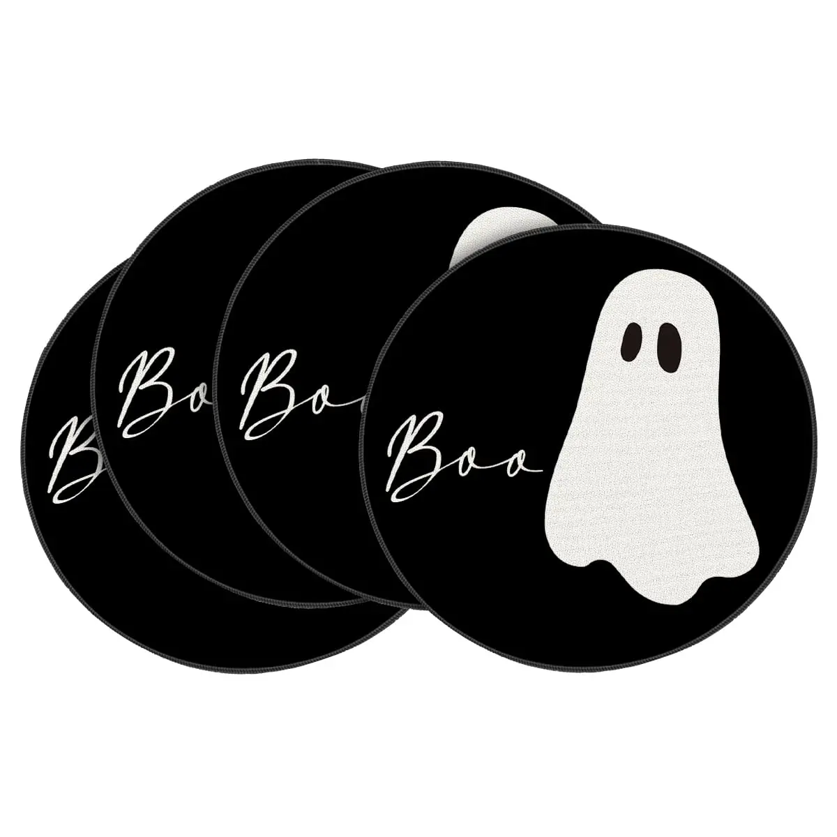 

Boo Ghost Halloween Round Placemats, 14 Inch Black Holiday Round Table Mats for Party Kitchen Dining Decoration
