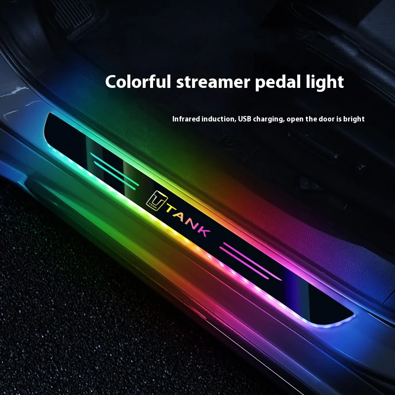 

For Great Wall TANK 300 TANK 500 2022 2023 Car wireless LED welcome pedal threshold light multicolor Pedal atmosphere light