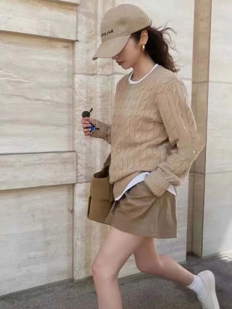 Maglione da donna in cashmere ispessito, girocollo, vestibilità ampia, top con fondo per maglieria alla moda autunno inverno