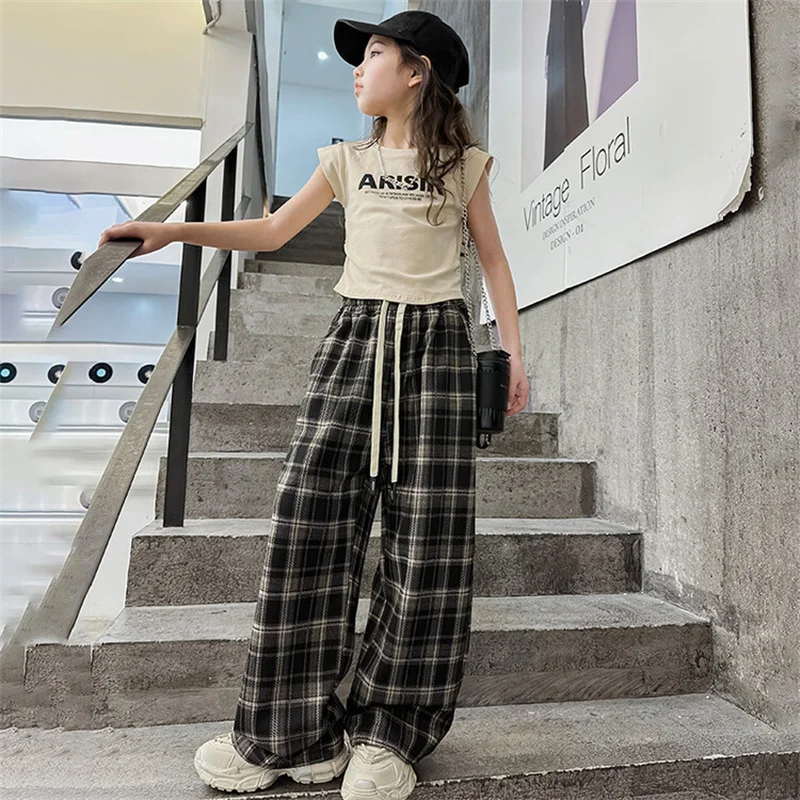 Girls' spring wide-leg pants 2024 new Chinese children Korean version of children's Maillard style pants children fashion 6-15 y