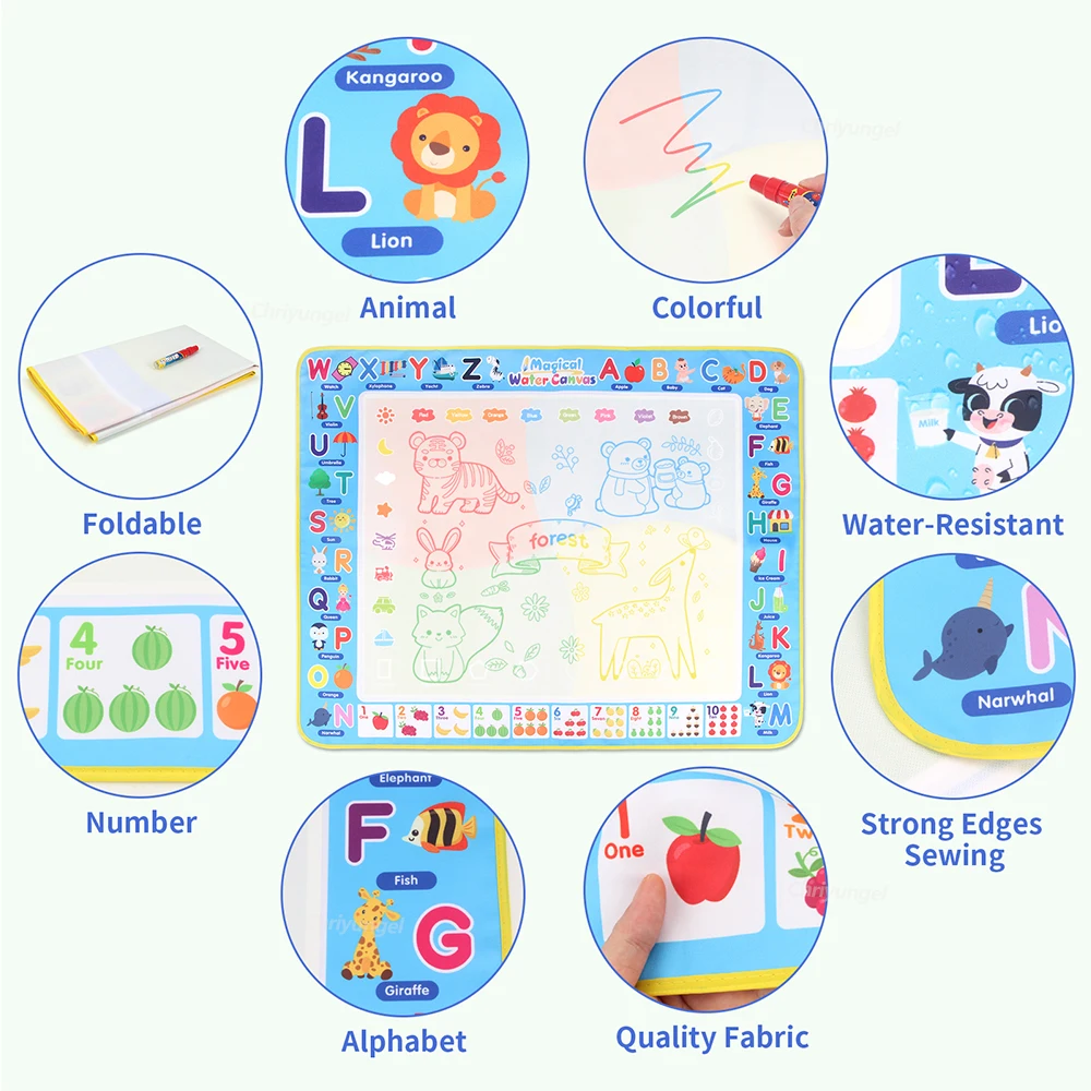 Conjunto de tapete de desenho de água mágico reutilizável doodle pintura placa tapete montessori brinquedos educativos para crianças presentes, vários tamanhos