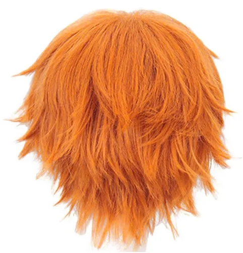 Peruca curta laranja masculina, fantasia de cosplay cabelo sintético de Halloween, ondulado natural