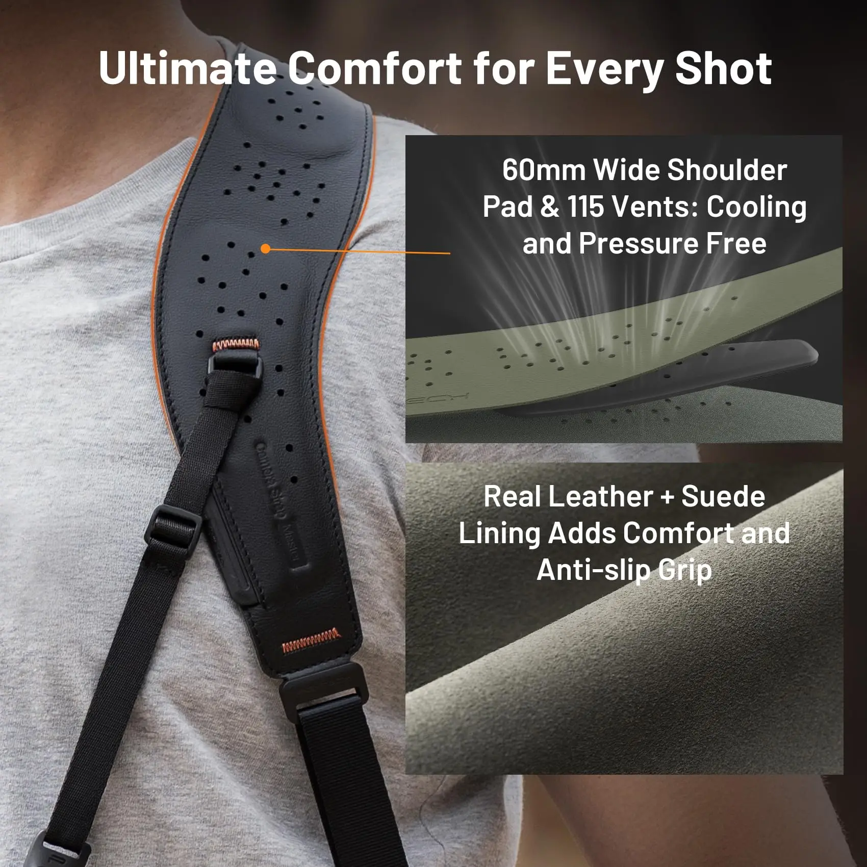 PGYTECH Camera Strap Master, skórzana podwójna uprząż na ramię na 3 kamery, regulowana uprząż na aparat dla profesjonalnych fotografów — zdjęcie produktu 4