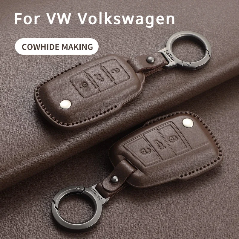 

Leather Car Flip Key Case Cover For VW Volkswagen Golf 7 MK7 Tiguan MK2 T-roc T-cross Skoda Octavia Kodiaq Karoq Seat Ateca Leon