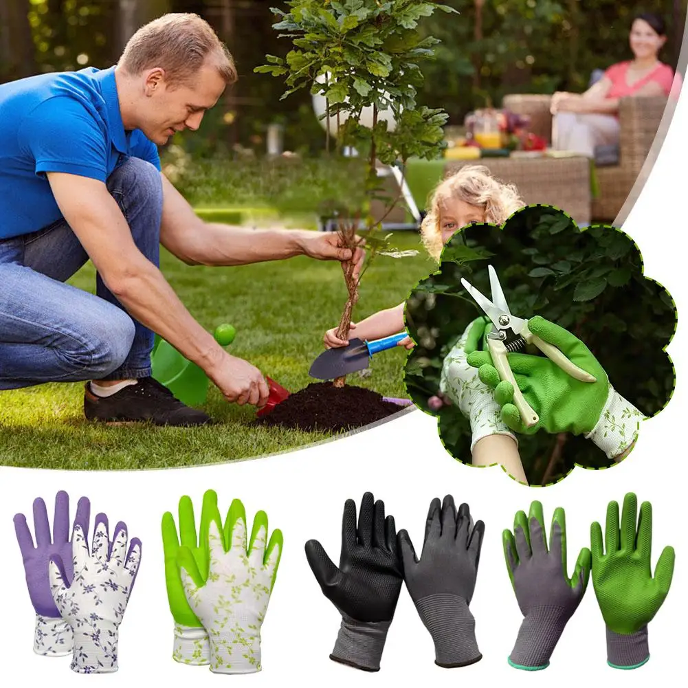 قفازات البستنة المطبوعة من رغوة اللاتكس للبستنة المناظر الطبيعية لتقوم بها بنفسك قفازات مطاطية قفاز العمل متوسطة الحجم يناسب معظم N4L2 #3