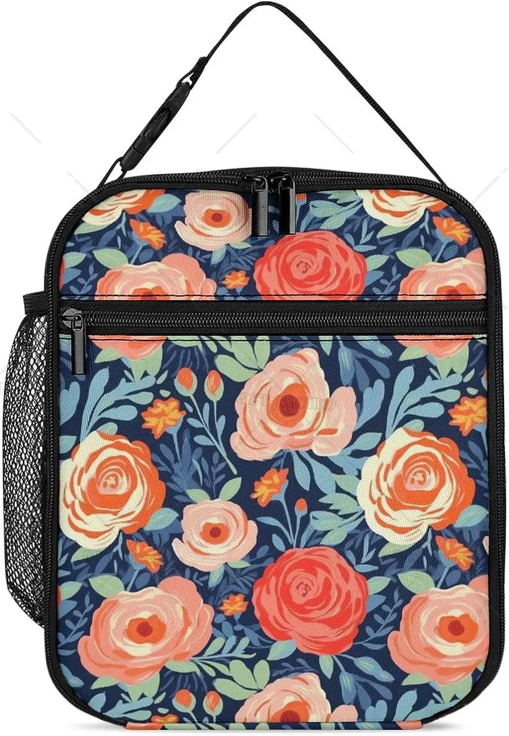 Rose Floral Lunch Bags Aesthetic Insulated Leakproof Portable with Zipper Simple Modern Flower Lunch Box Tote for Woman Work