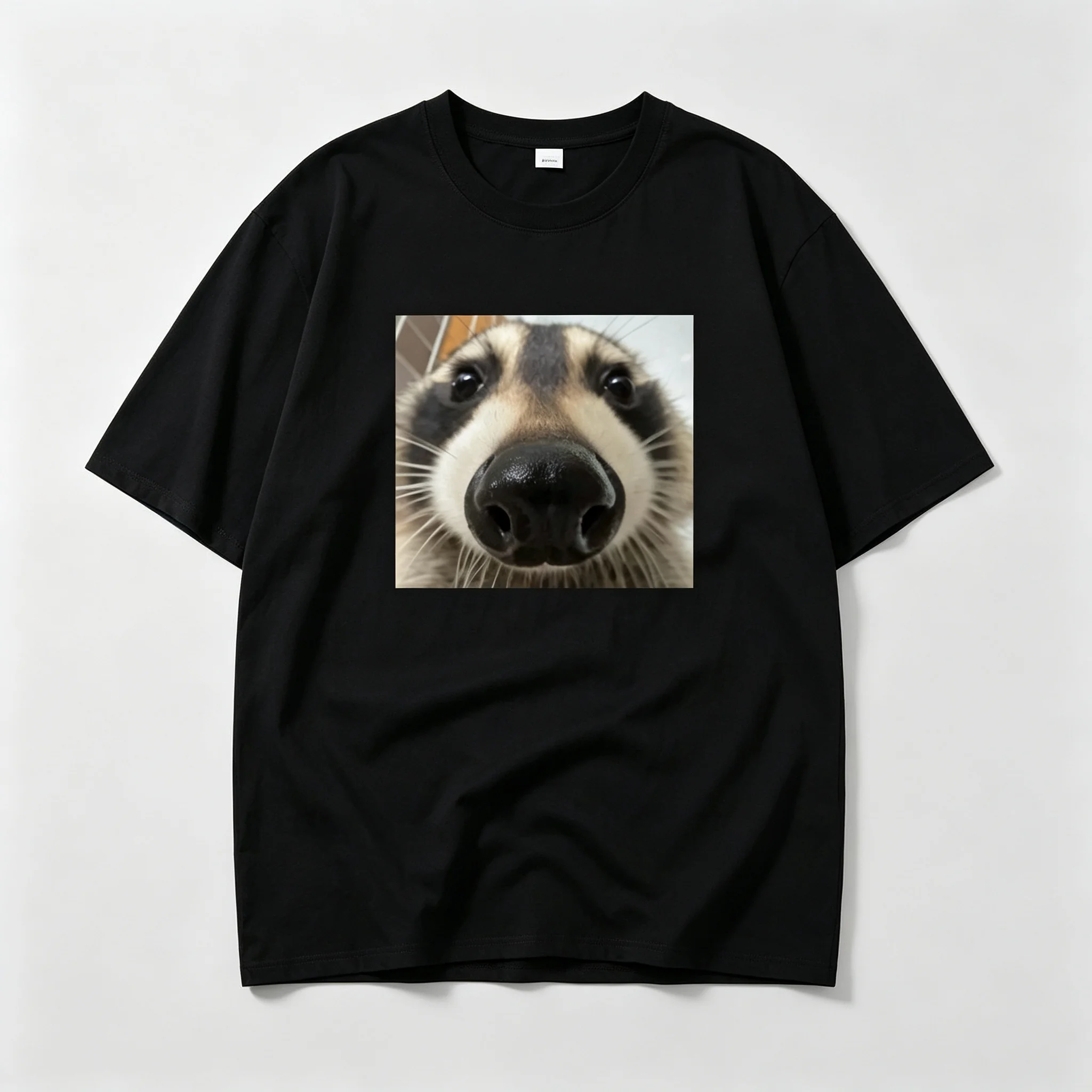 Raccoon Close Up Face Meme Graphic T Shirt Funny Raccoon Nose Photo Print Tee Casual Round Neck Short Sleeve Animal Lover Tops