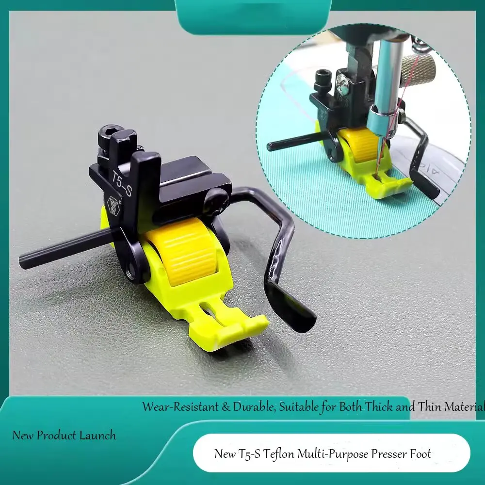 T5-S Teflon Mehrzweck-Rollendrückerfuß für Industrielle Geradstich-Nähmaschinen 3-in-1 Links/Rechts/Standard Nadelposition Einstellbar