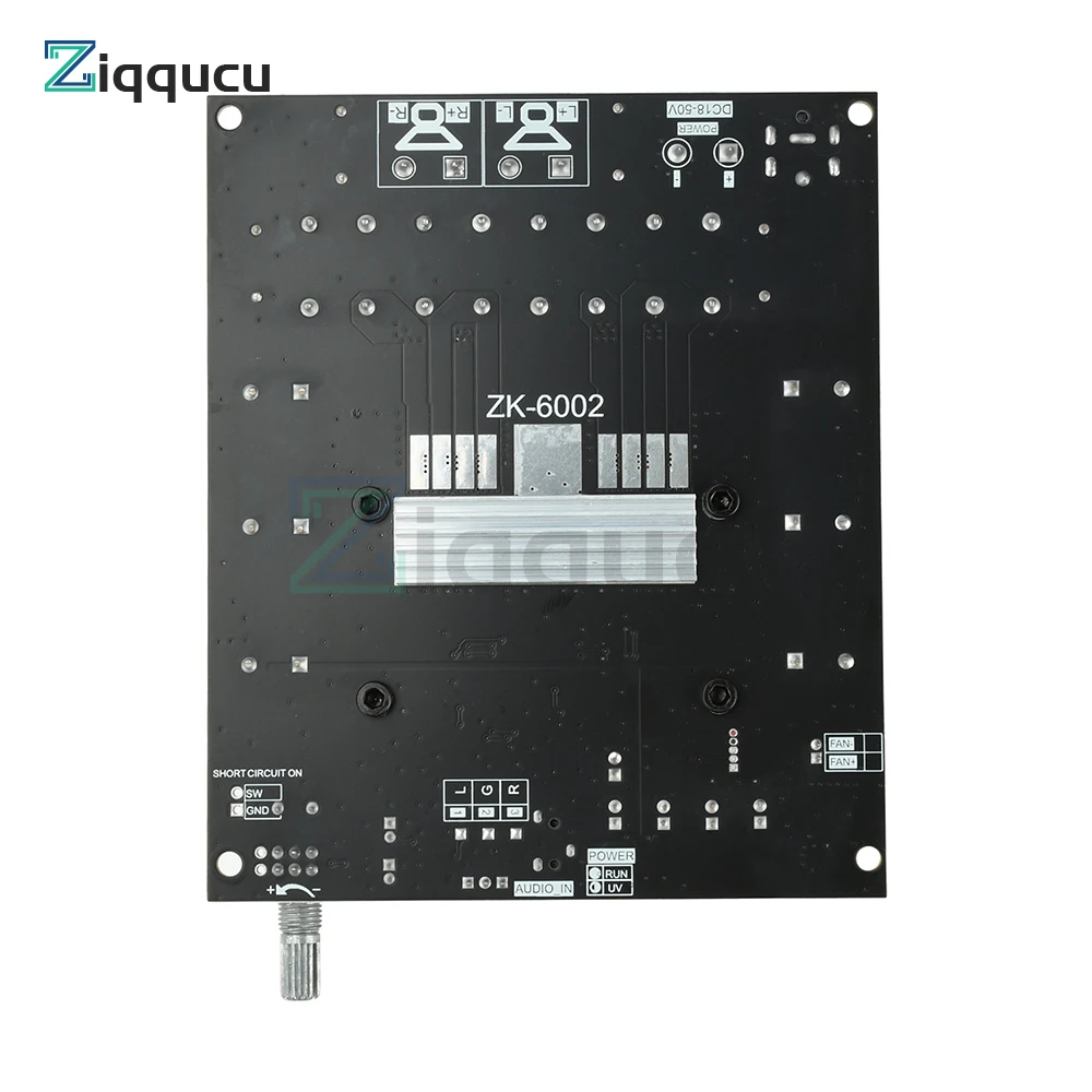 

ZK-6002 Pure Post Amplifier Board DC 18-50V TPA3255 600W+600W 2.0 Dual Stereo Channel Module with High/Low Frequency Adjustment